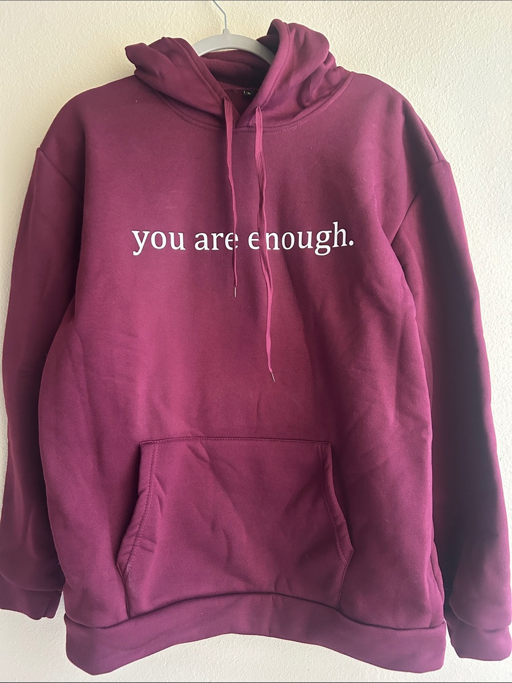 You Are Enough Burgundy Hoodie - Women's Cozy Pullover